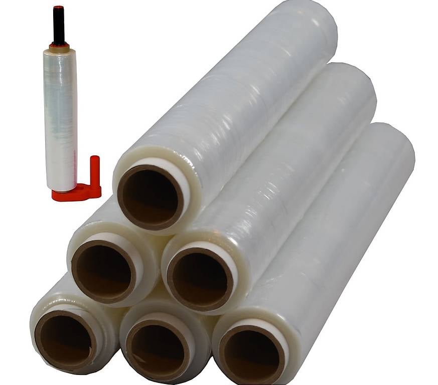 6 x Stretchfolie 50cm 1,5kg 23my transparent + Abroller Rot