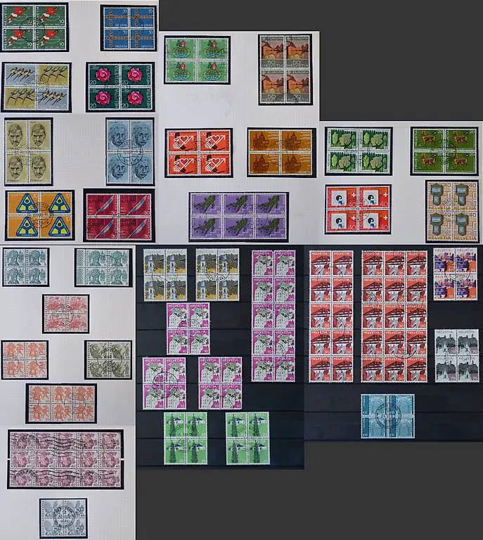 Viererblocks Werbemarken u. Volksbräuche 1970 - 1979, gest.