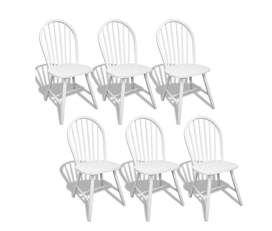 Esszimmerstühle 6 Stk. Weiss Massivholz Gummibaum