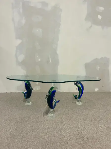 Glastisch Delphin-Füsse Murano Glas Vintage Couch Tisch