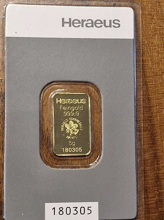 Goldbarren 5 Gramm Heraeus