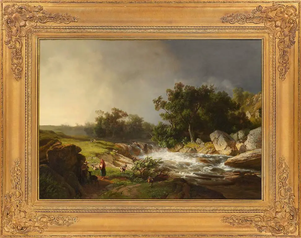 Johann Gottfried Steffan: Flusslandschaft mit Hirtenpaar