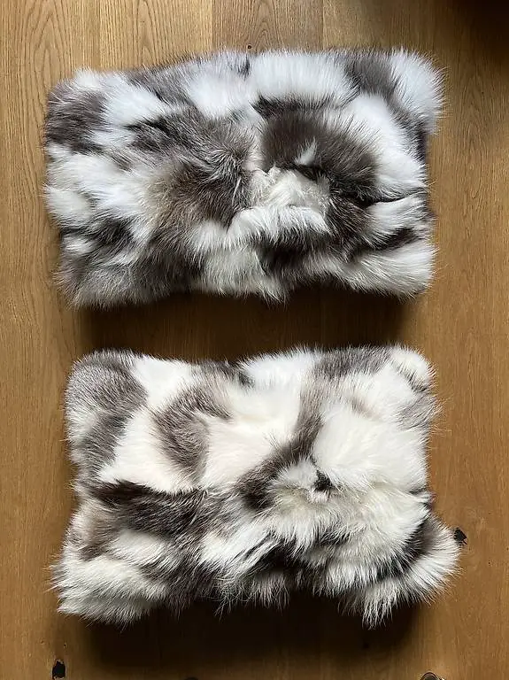 Kissen Fell Deko grau-weiss Kaninchenfell