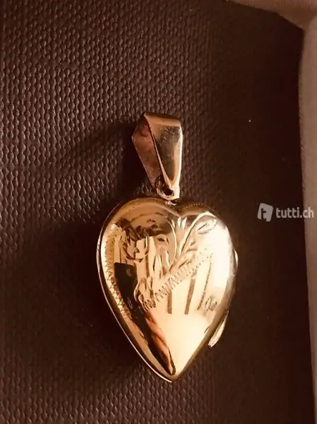  Herz Medaillon antik ziseliert um 1940 rotvergoldet