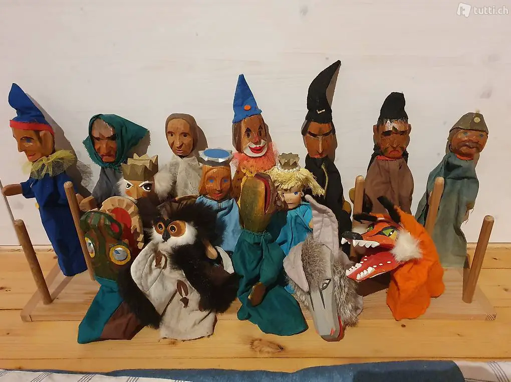 antike Lotte Sievers Hahn Handpuppen Kasperlifiguren