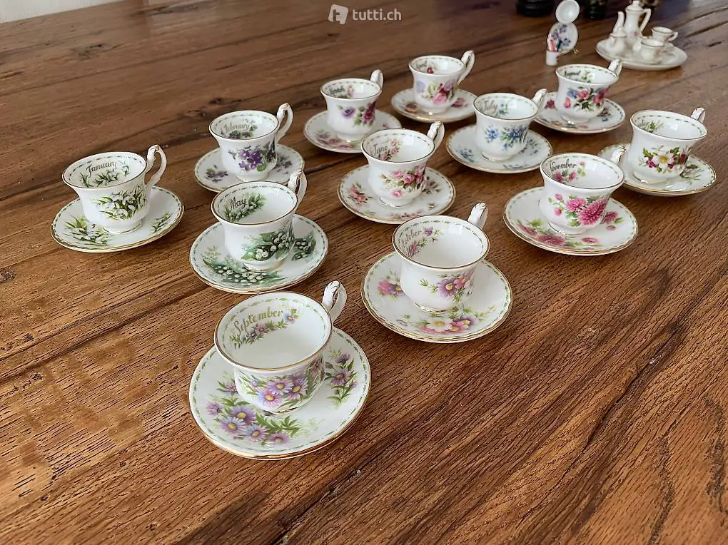 Monats-Minitassen Januar - Dezember - antik