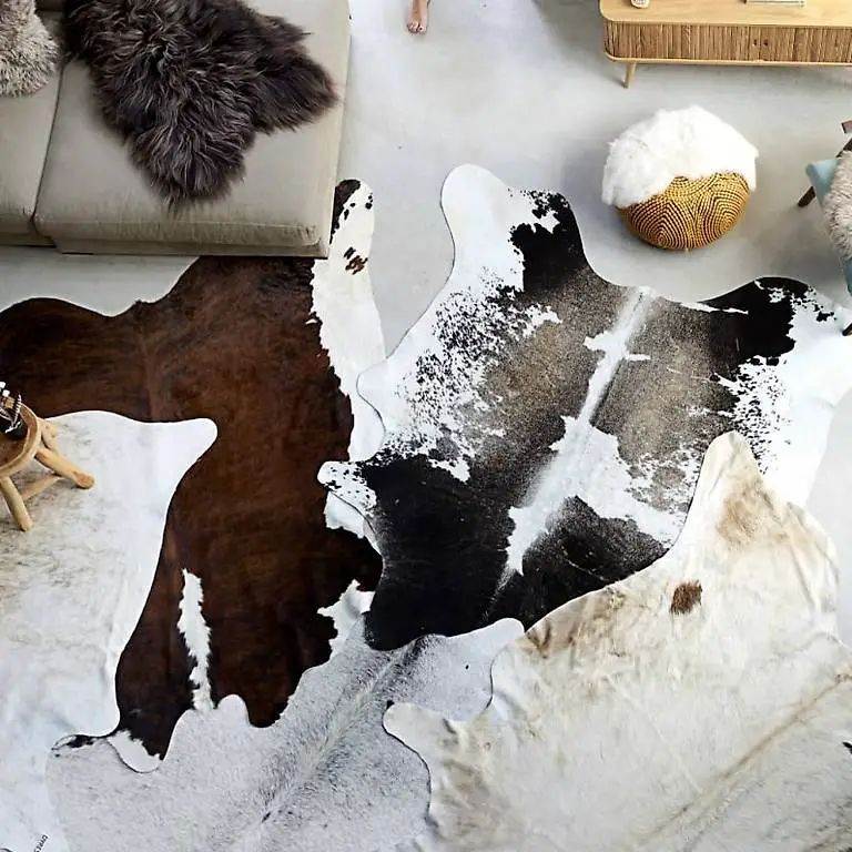Teppich Echtes Rindsleder Schwarz und Weiss 180x220 cm