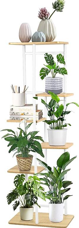Pflanzenständer mit 6 Etagen,106 cm Blumenregal Indoor Weiss