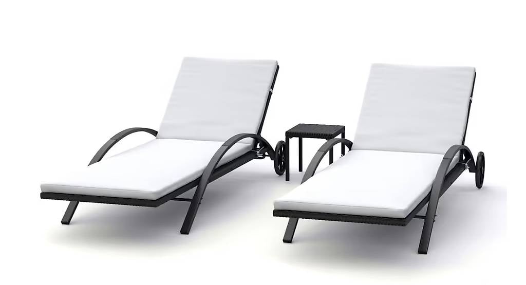 Liegestuhl Rattan KIM schwarz/weiss Set 3-teilig