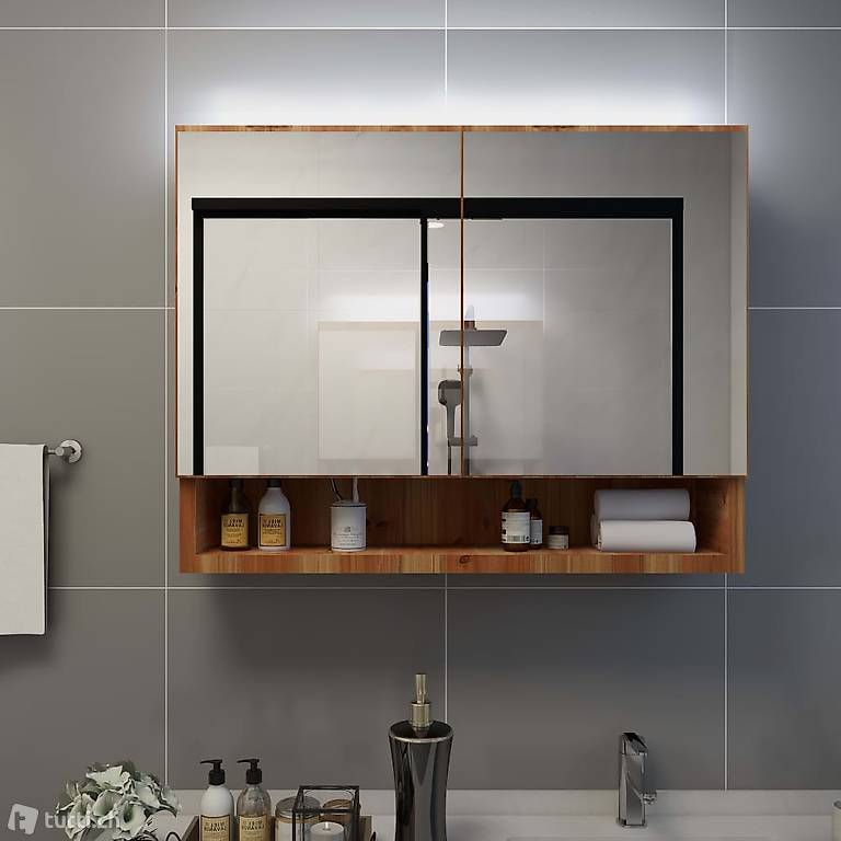  LED-Bad-Spiegelschrank Eichefarben 80x15x60 cm MDF