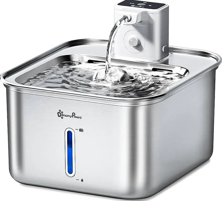 DownyPaws Katzenbrunnen Edelstahl Kabellos, Trinkbrunnen für