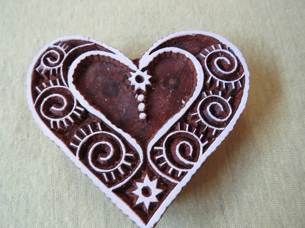 Stoffstempel Blockprint für Stoff und Papier; Herz Bordüre