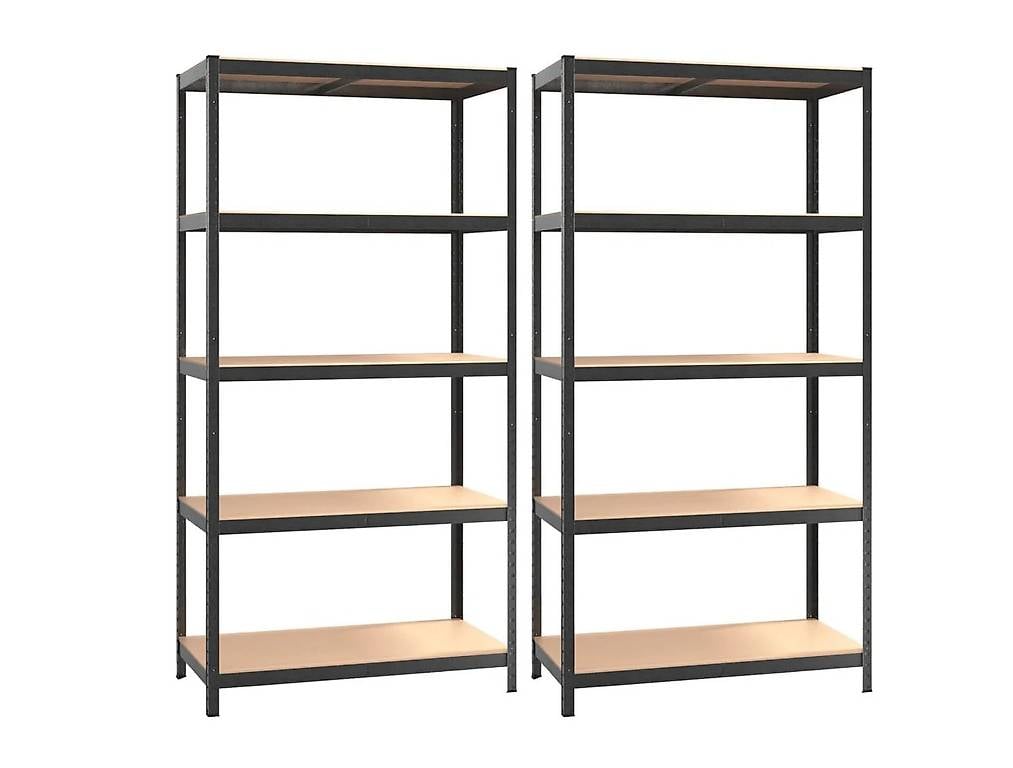 Schwerlastregale mit 5 Böden 2 Stk. Grau Stahl & Holzwerksto