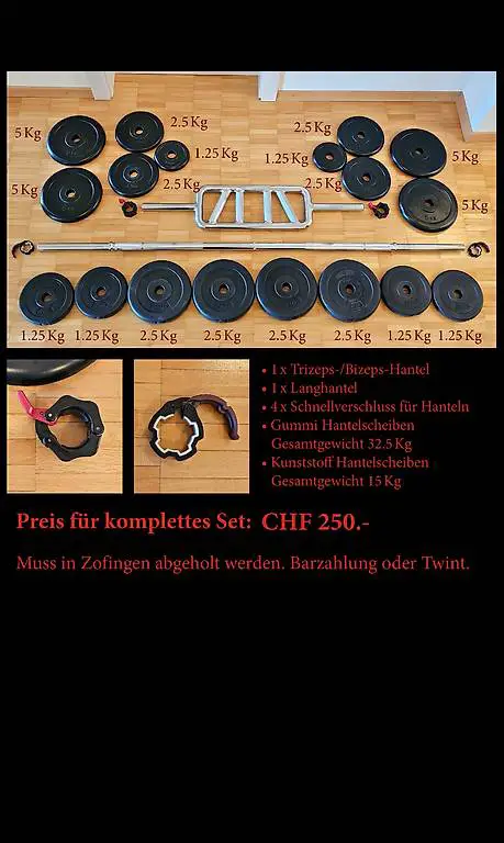 Hantel-Set, Trizepshantel, Langhantel, Gewichte