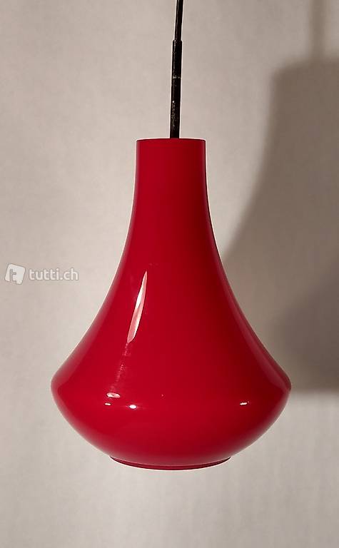  Doria Opalglas Deckenleuchte roter Pilz um 1960