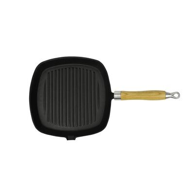 vidaXL Grillpfanne mit Holzgriff Gusseisen 20 x 20 cm