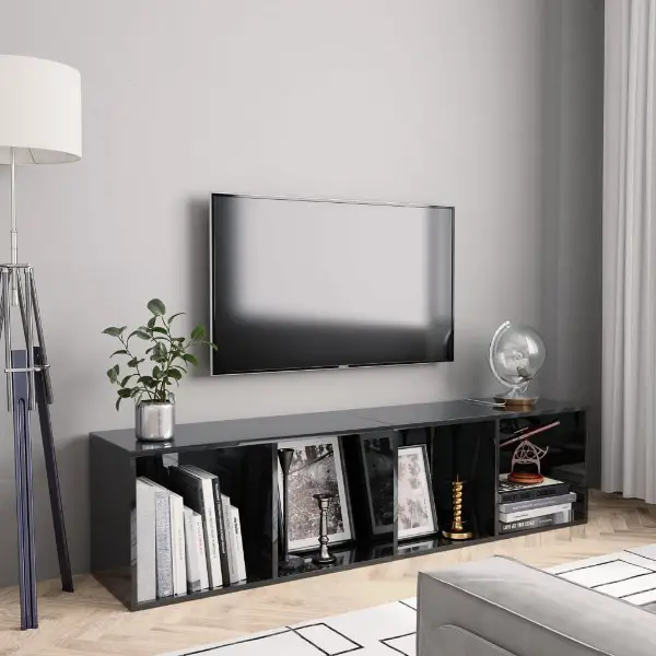  Bücherregal/TV-Schrank Hochglanz-Schwarz 143×30×36 cm