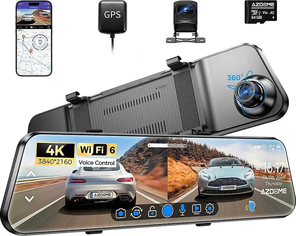 AZDOME PG17 4K 12" Spiegel Dashcam Auto, WiFi Rückspiegelkam
