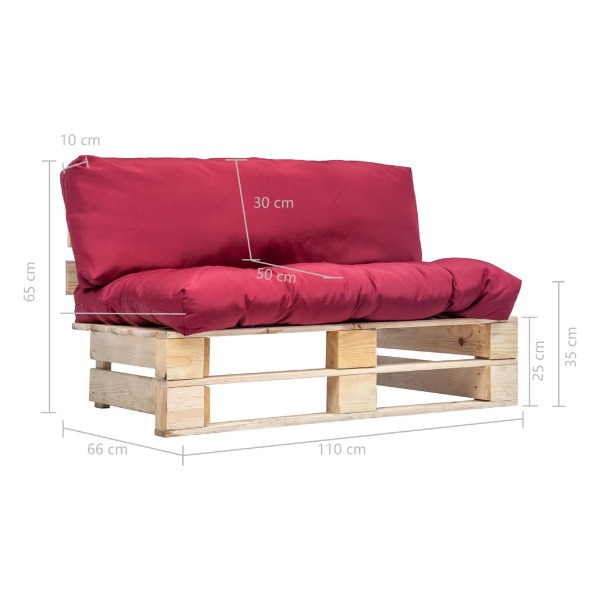 Garten-Palettensofa mit Roten Kissen Kiefernholz