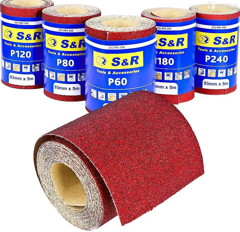  Schleifpapierrollen Set, 5 Schleifpapier Rollen 93 mm x 5 m
