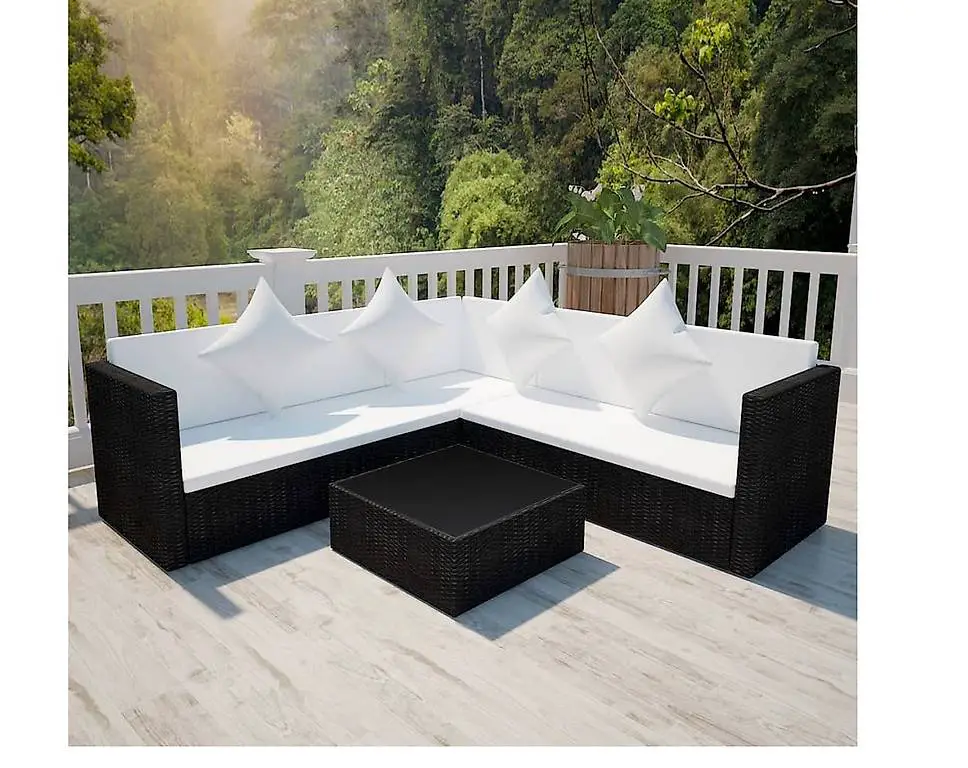 4-tlg. Garten-Lounge-Set mit Auflagen Poly Rattan Schwarz bl