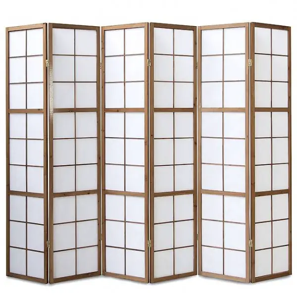  6 fach Holz Paravent Raumteiler tabak
