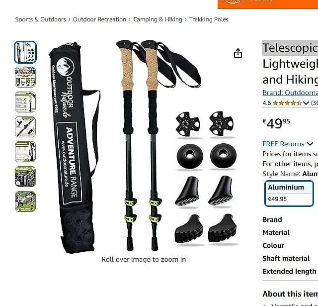 Telescopic Hiking Poles Carbon & Aluminium (used only 1x)