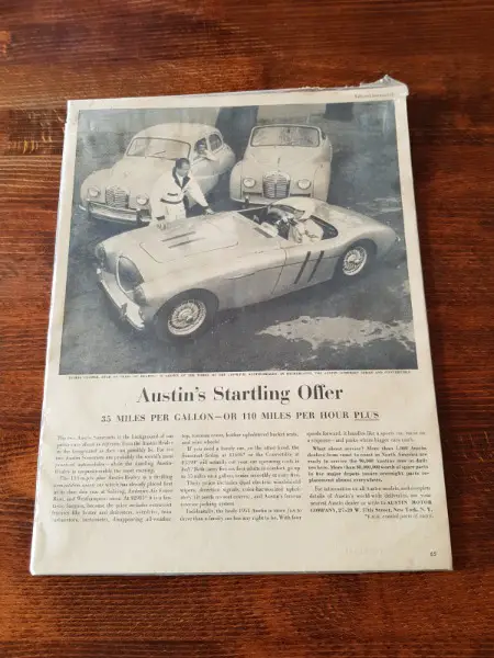 Austin Healey 100 Verkaufsinserat original 1954