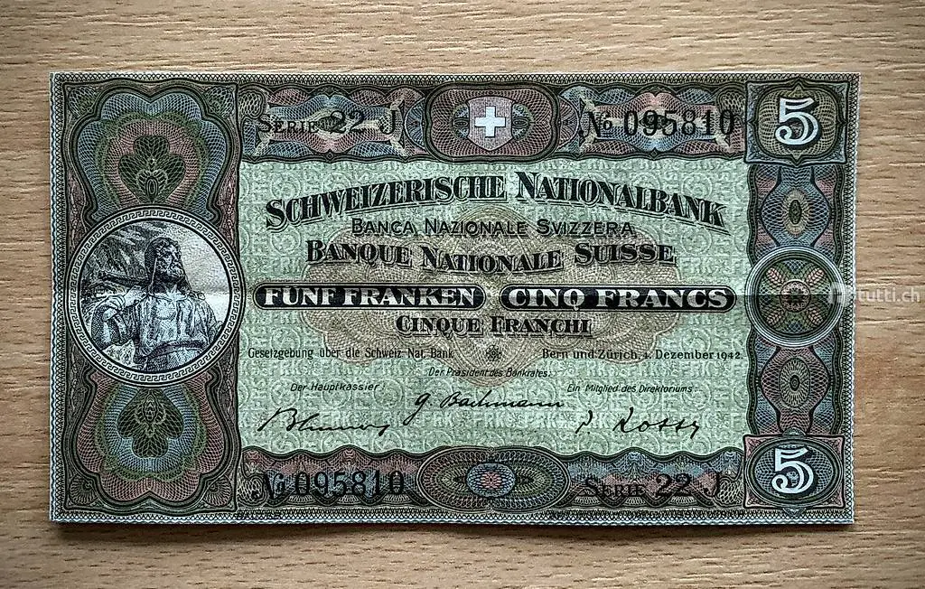 Schweizer Banknote CHF 5.00 / 4. Dezember 1942