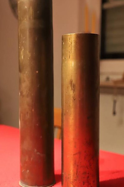 2 antike Messing Geschützhülsen