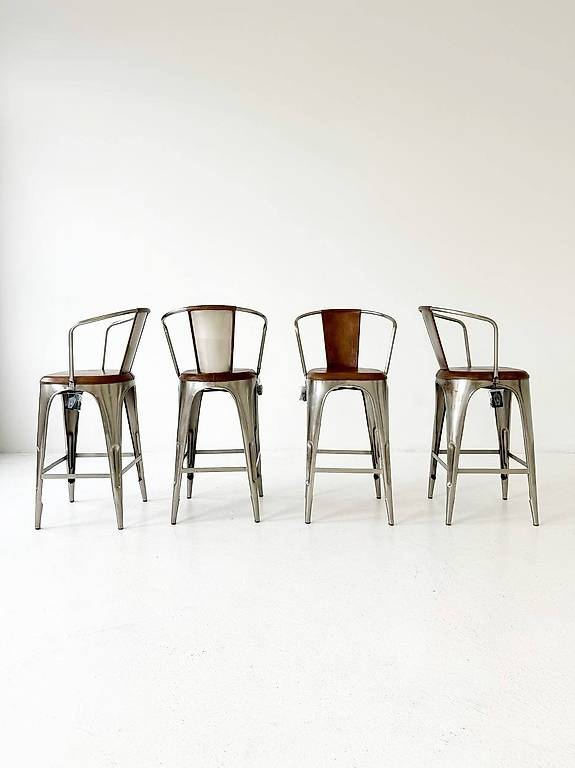 Barhocker aus Leder und Eisengestell