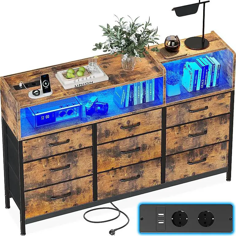 ODK Kommode mit Schubladen, Komodenschrank mit 2 Steckdosen