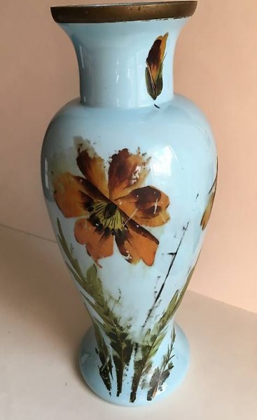 Grande Vaso opalina azzurra.