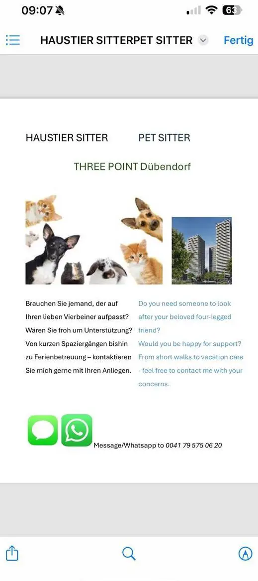 Haustier Sitter - Petsitter - THREE POINT Dübendorf ZH