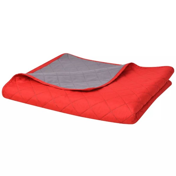  Zweiseitige Steppdecke Tagesdecke Rot/Grau 230x260 cm