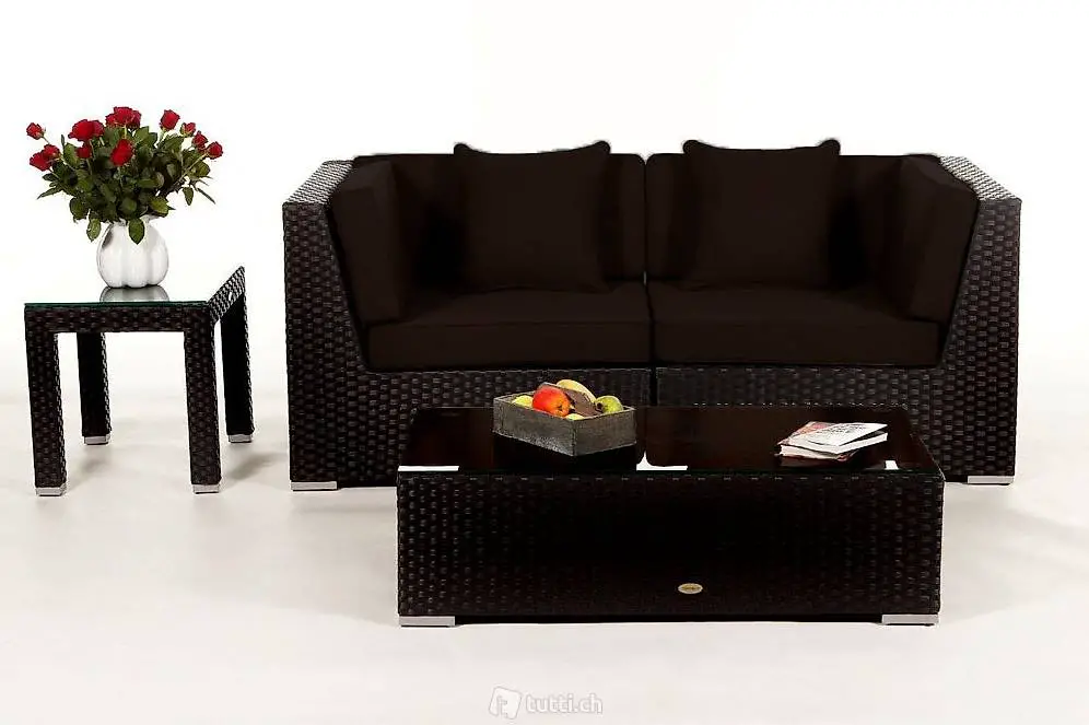  Rattan Gartenlounge Farbvariante schwarz