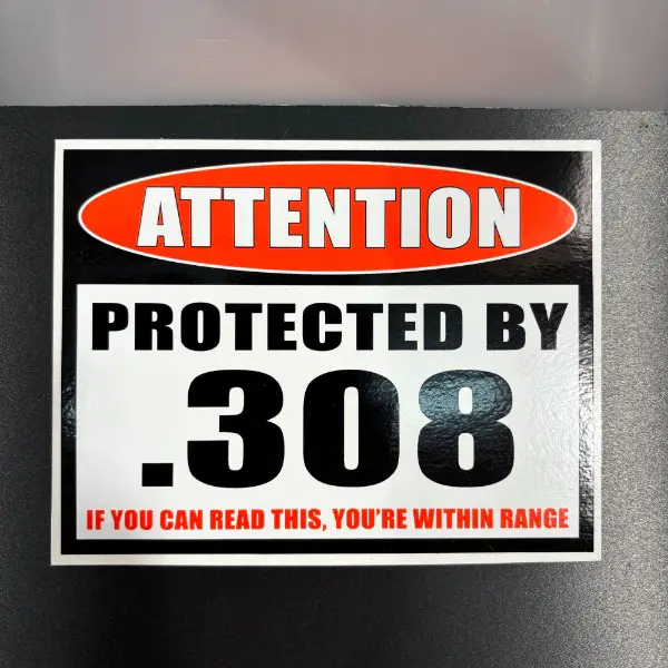 achtung waffe: xxl sticker kaliber 308. winchester usa Munition