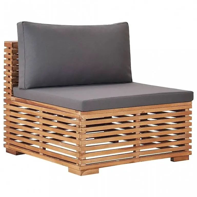Garten-Mittelsofa mit Grauer Auflage Massivholz Teak