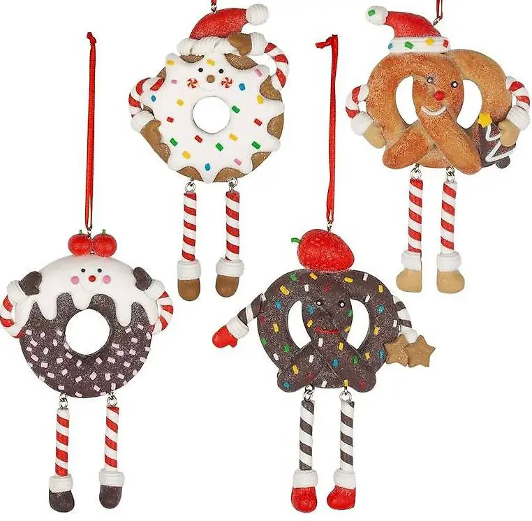 Baumschmuck 2 Donuts und 2 Brezeln mit beweglichen Beinen