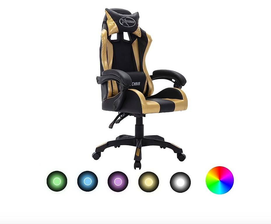 Gaming-Stuhl mit RGB LED-Leuchten Gold und Schwarz Kunstlede