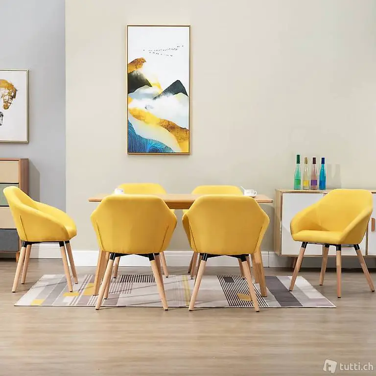  Esszimmerstühle 6 Stk. Gelb Stoff 424