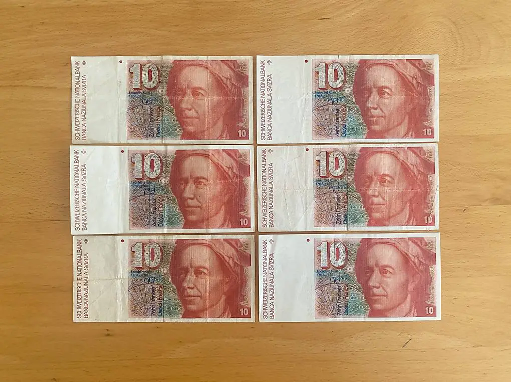 Banknote Schweiz 10 Franken Francs Serie 6 Euler