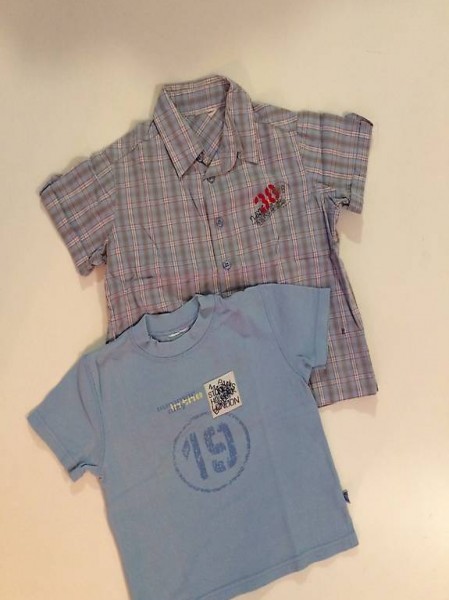 3er Set Hose T-Shirt Hemd blau kaki