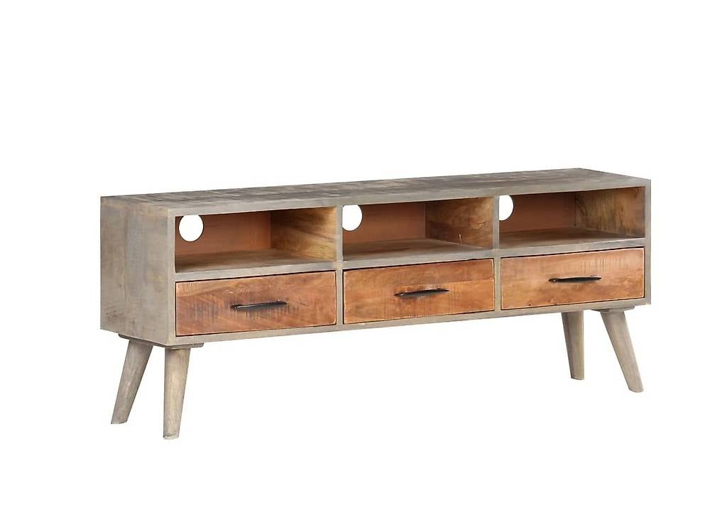 TV-Schrank Grau 130x35x51 cm Raues Mango-Massivholz