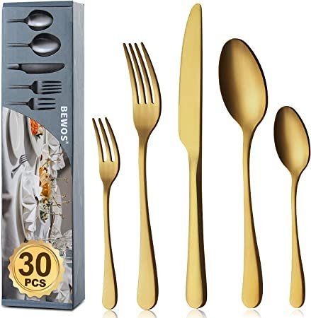 Besteck Set für 6 Personen, 30 teilig Titanium Gold