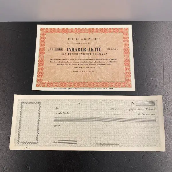 >rar: alte namen aktie wertpapier bank colcoa ag zürich