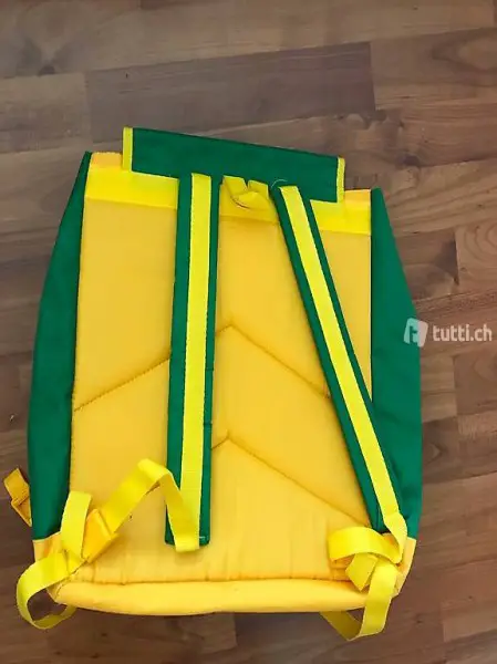 Rucksack grün gelb mit Seitentasche