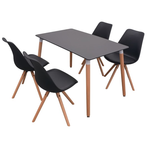  5-teilige Essgruppe Tisch Stühle Schwarz