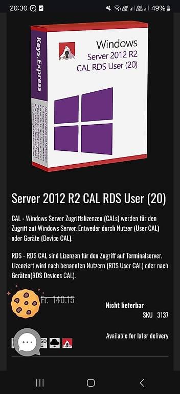 Microsoft Server 2012 R2 CAL RDS User (20)