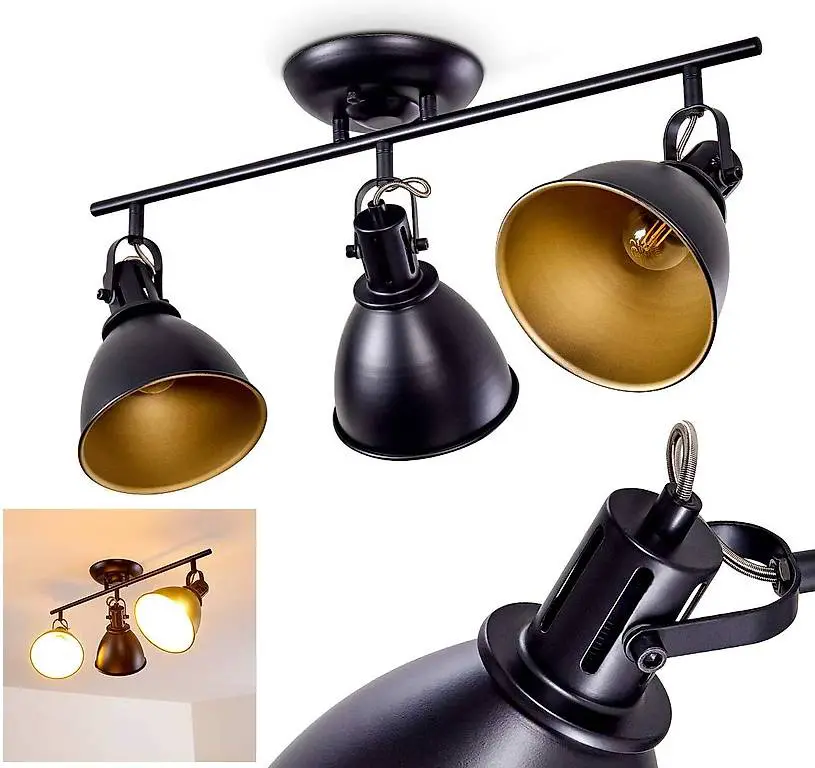 Deckenleuchte Koppom, Deckenlampe aus Metall in Schwarz/Gold